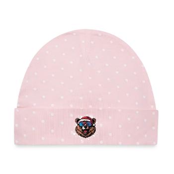 Bär Weihnachten Lustig - Baby Premium Organic Mütze - Rosa/Weiße Punkte - Vorne