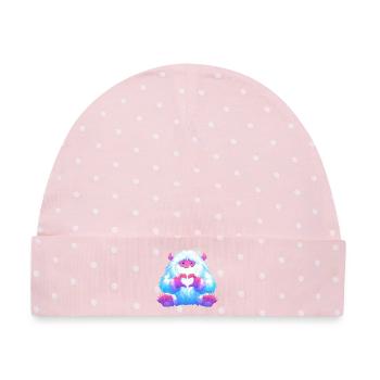 Kuscheliges Herzmonster - Baby Premium Organic Mütze - Rosa/Weiße Punkte - Vorne