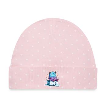 Kosmischer Kuschelmonster auf Eisblöcken - Baby Premium Organic Mütze - Rosa/Weiße Punkte - Vorne