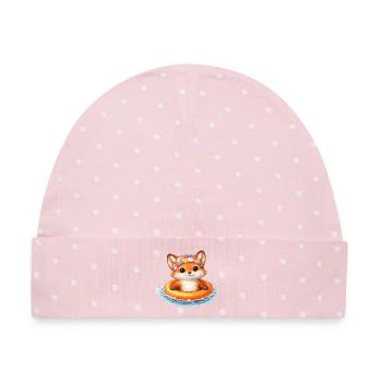 Süßer Fuchs mit Schwimmring  - Baby Premium Organic Mütze - Rosa/Weiße Punkte - Vorne