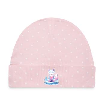 Pastell-Eisfuchs mit Herz - Baby Premium Organic Mütze - Rosa/Weiße Punkte - Vorne