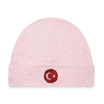 Türkei Flagge Kreis-Design - Baby Premium Organic Mütze - Rosa/Weiße Punkte - Vorne