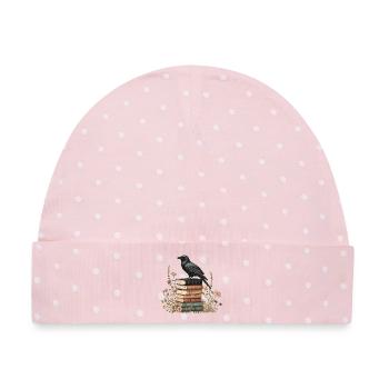 Rabe auf Bücherstapel - Baby Premium Organic Mütze - Rosa/Weiße Punkte - Vorne