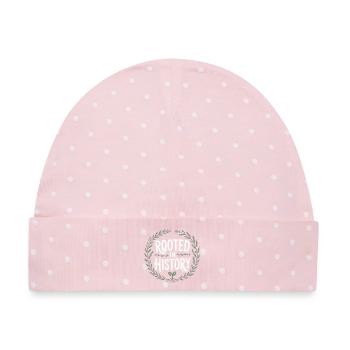 Verwurzelt in der Geschichte Lorbeer-Emblem - Baby Premium Organic Mütze - Rosa/Weiße Punkte - Vorne