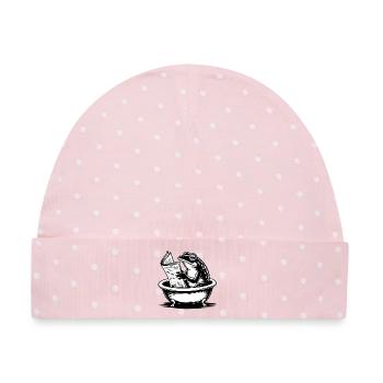 Frosch im Bad liest Zeitung - Baby Premium Organic Mütze - Rosa/Weiße Punkte - Vorne