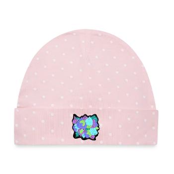 Farbblüten Patchwork - Baby Premium Organic Mütze - Rosa/Weiße Punkte - Vorne