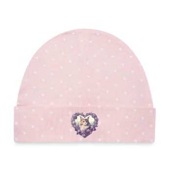 Floral Heart Cat: Violet Iris Rahmen - Baby Premium Organic Mütze - Rosa/Weiße Punkte - Vorne