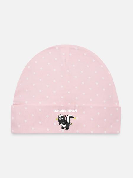 Ich Liebe Pupsen Stinktier Lustig Furzen Spruch - Baby Premium Organic Mütze - Rosa/Weiße Punkte