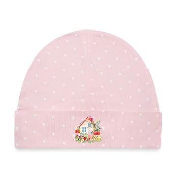 bunte Villa mit üppigen Garten - Ein Traumhaus - Baby Premium Organic Mütze - Rosa/Weiße Punkte - Vorne