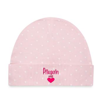 Pflegerin - Herz Symbol - Pflegefachfrau - DANKE - Baby Premium Organic Mütze - Rosa/Weiße Punkte - Vorne