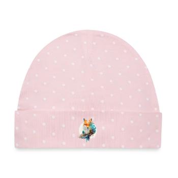 Fuchs aus Wasserfarben und runden Hintergrund - Baby Premium Organic Mütze - Rosa/Weiße Punkte - Vorne