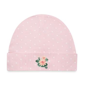 Seerosenblüten mit Knospe im Seerosenteich - Baby Premium Organic Mütze - Rosa/Weiße Punkte - Vorne
