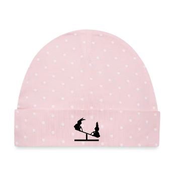 KINDER SPIELPLATZ SCHAUKELN - HASEN WIPPEN - Baby Premium Organic Mütze - Rosa/Weiße Punkte - Vorne