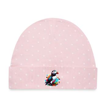 Papageitaucher - Baby Premium Organic Mütze - Rosa/Weiße Punkte - Vorne