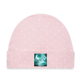 Düsterer Friedhof & Fledermausschwarm Mondschein - Baby Premium Organic Mütze - Rosa/Weiße Punkte - Vorne