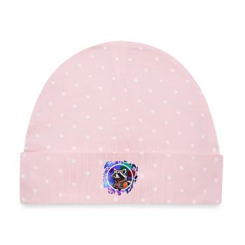Weltraum-Raccoon mit Astronautenanzug - Baby Premium Organic Mütze - Rosa/Weiße Punkte - Vorne