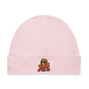 Retro Summer Girl - Flower Power Look - Baby Premium Organic Mütze - Rosa/Weiße Punkte - Vorne