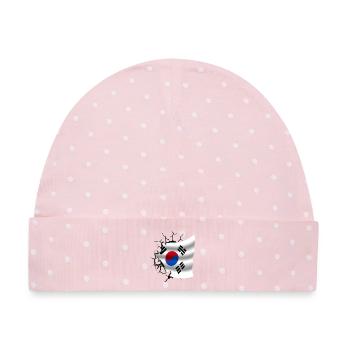 Flagge von Korea - Korea - Flagge Broken Design - Baby Premium Organic Mütze - Rosa/Weiße Punkte - Vorne