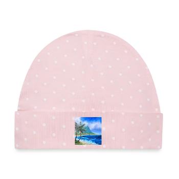 Tropische Küstenlandschaft Kunstwerk Hawaii Ozean - Baby Premium Organic Mütze - Rosa/Weiße Punkte - Vorne
