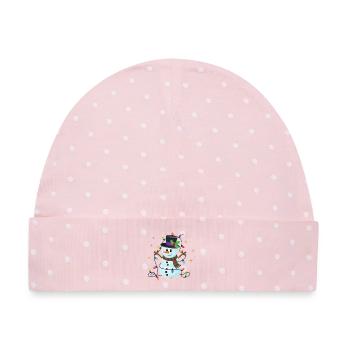 Festlicher Schneemann mit Stechpalmen - Baby Premium Organic Mütze - Rosa/Weiße Punkte - Vorne