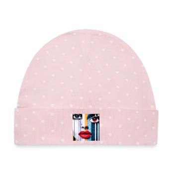 Farbenfrohes und ausdrucksstarkes Porträt - Baby Premium Organic Mütze - Rosa/Weiße Punkte - Vorne