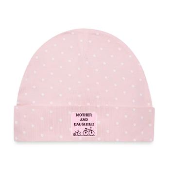 Fahrrad-Bond von Mutter und Tochter - Baby Premium Organic Mütze - Rosa/Weiße Punkte - Vorne