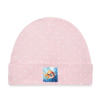Goldfisch mit Taucherbrille - Baby Premium Organic Mütze - Rosa/Weiße Punkte - Vorne
