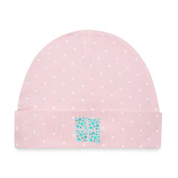 Türkis Sterne Muster - Baby Premium Organic Mütze - Rosa/Weiße Punkte - Vorne