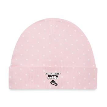 Straight Outta Sarg Skelett Design - Baby Premium Organic Mütze - Rosa/Weiße Punkte - Vorne