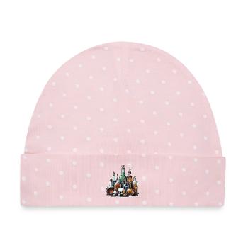 Alchemie Fläschchen Schädel Design - Baby Premium Organic Mütze - Rosa/Weiße Punkte - Vorne