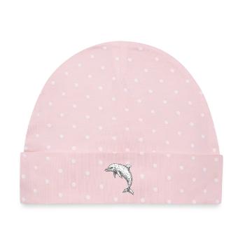 Geometrischer Polygon-Delfin - Baby Premium Organic Mütze - Rosa/Weiße Punkte - Vorne