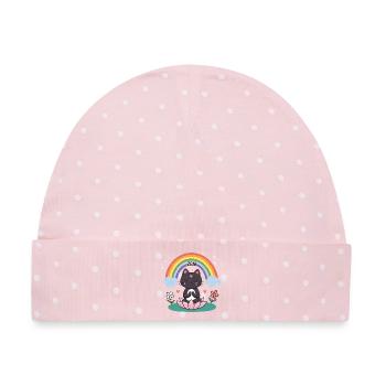 Zen-Katze auf Lotus und Regenbogen - Baby Premium Organic Mütze - Rosa/Weiße Punkte - Vorne