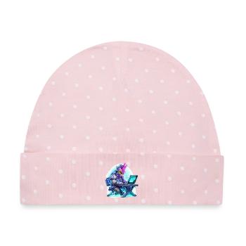 Cyberunicorn am Laptop - Baby Premium Organic Mütze - Rosa/Weiße Punkte - Vorne