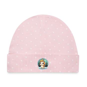 Winterzauber Einhorn im Schneewald - Baby Premium Organic Mütze - Rosa/Weiße Punkte - Vorne