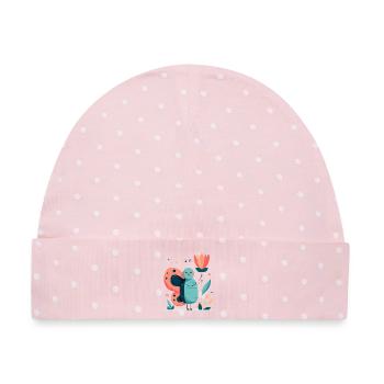 putziger Schmetterling mit Blume - Baby Premium Organic Mütze - Rosa/Weiße Punkte - Vorne