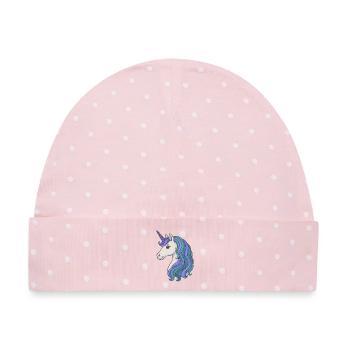 Pastell-Einhorn-Mähnenporträt - Baby Premium Organic Mütze - Rosa/Weiße Punkte - Vorne