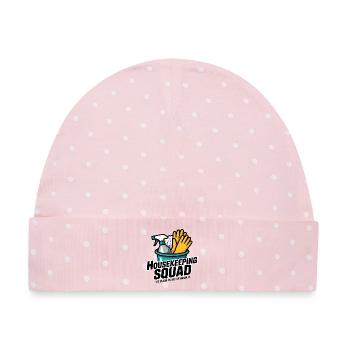 Lustiges Putzen Design - Baby Premium Organic Mütze - Rosa/Weiße Punkte - Vorne