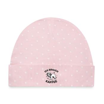 Ich brauch Kaffee - Baby Premium Organic Mütze - Rosa/Weiße Punkte - Vorne