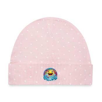 Lachende Sonne in bunten Wolken - Baby Premium Organic Mütze - Rosa/Weiße Punkte - Vorne