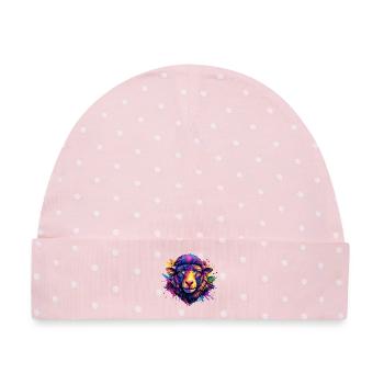 Neonfarbenes Schaf Kopfkunst - Baby Premium Organic Mütze - Rosa/Weiße Punkte - Vorne