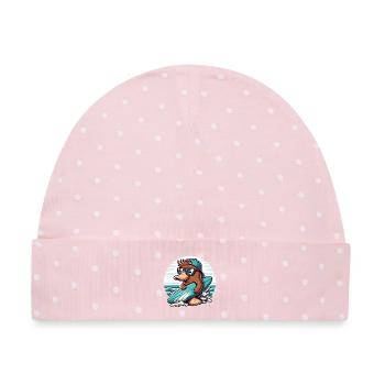 Surfender Biber mit Sonnenbrille - Baby Premium Organic Mütze - Rosa/Weiße Punkte - Vorne