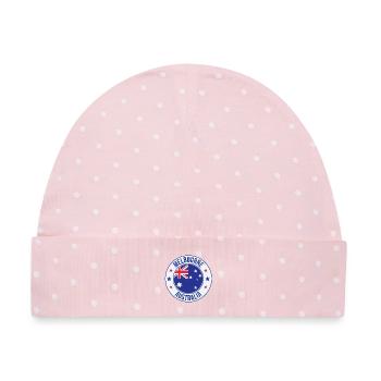 Melbourne Flaggenkreisabzeichen - Baby Premium Organic Mütze - Rosa/Weiße Punkte - Vorne