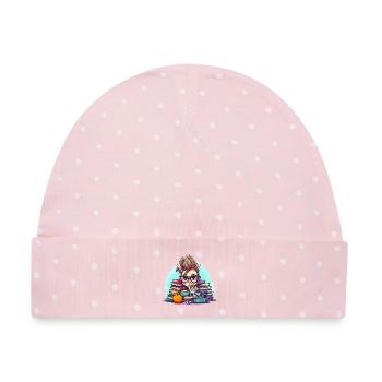 Büchernerd im Bücherstapel - Baby Premium Organic Mütze - Rosa/Weiße Punkte - Vorne
