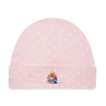 Lernoctopus mit Bücherstapel - Baby Premium Organic Mütze - Rosa/Weiße Punkte - Vorne