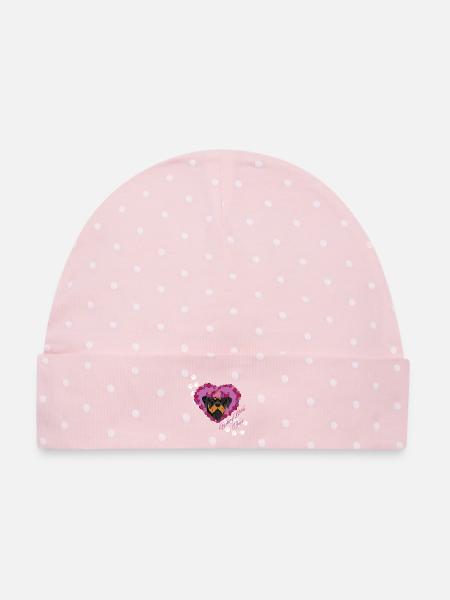 Ruhender Rottweiler mit Gesichtsgesicht - Baby Premium Organic Mütze - Rosa/Weiße Punkte