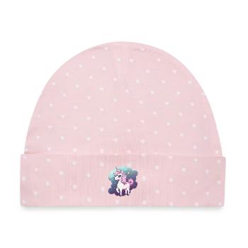 Pastell Unicorn - Baby Premium Organic Mütze - Rosa/Weiße Punkte - Vorne
