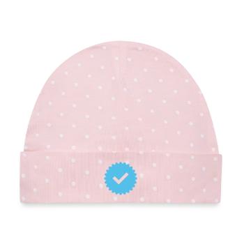Blue Tick Abzeichen - Baby Premium Organic Mütze - Rosa/Weiße Punkte - Vorne