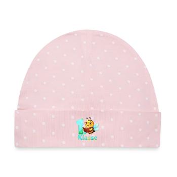 1. Klasse Biene mit Brille und Buch - Aquarell - Baby Premium Organic Mütze - Rosa/Weiße Punkte - Vorne