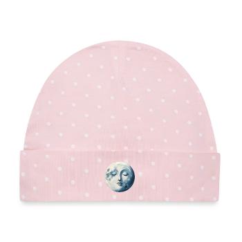 Mondgesicht im Blauen Mondschein - Baby Premium Organic Mütze - Rosa/Weiße Punkte - Vorne