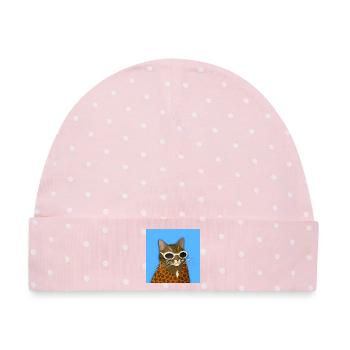 Getigerte Katze in Leopardenmuster - Baby Premium Organic Mütze - Rosa/Weiße Punkte - Vorne